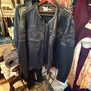 Men's Genuine Leather Skull Motorcycle Jacket